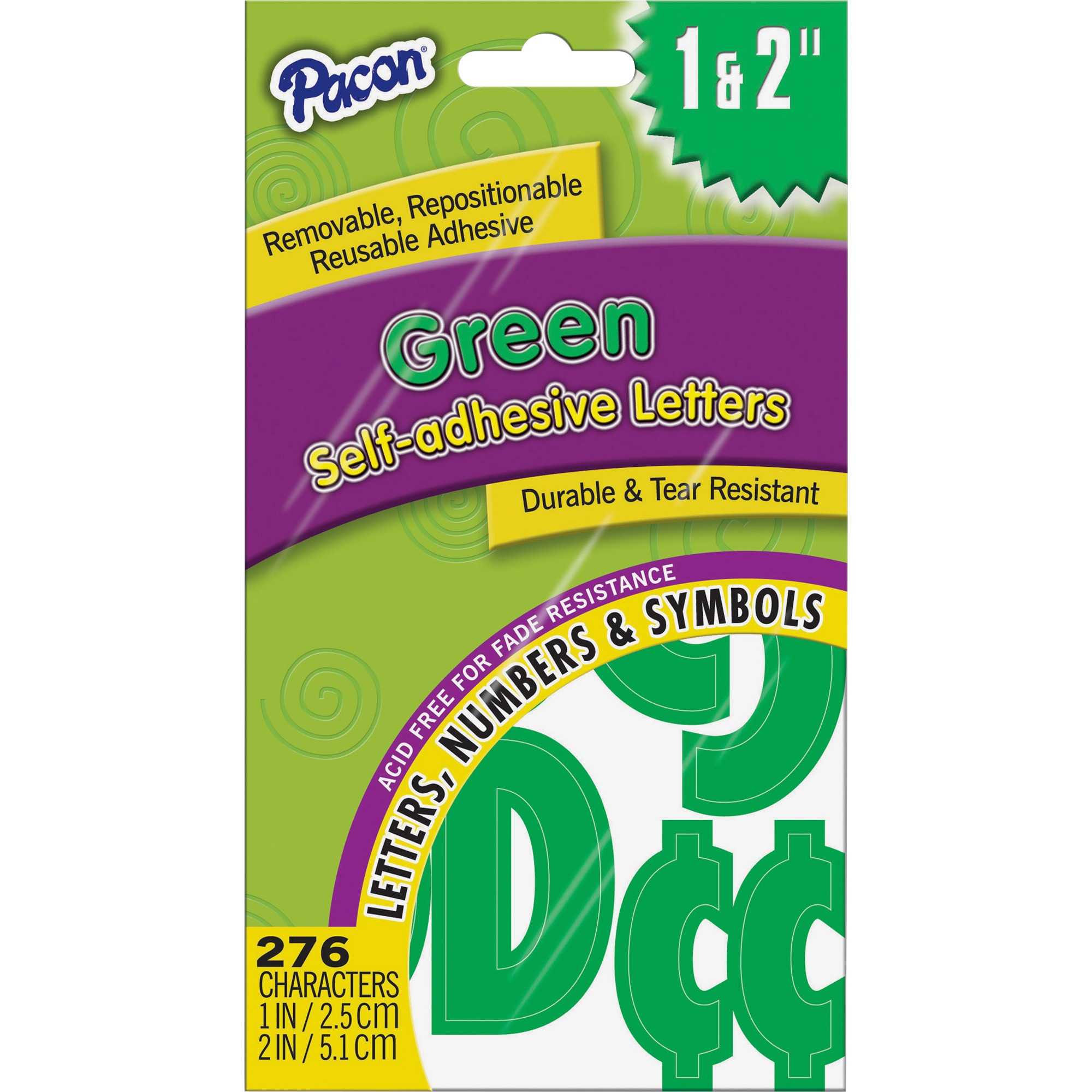 Pacon Reusable Self-adhesive Letters - Uppercase Letters, Punctuation Marks, Number - Green (pac-51661)