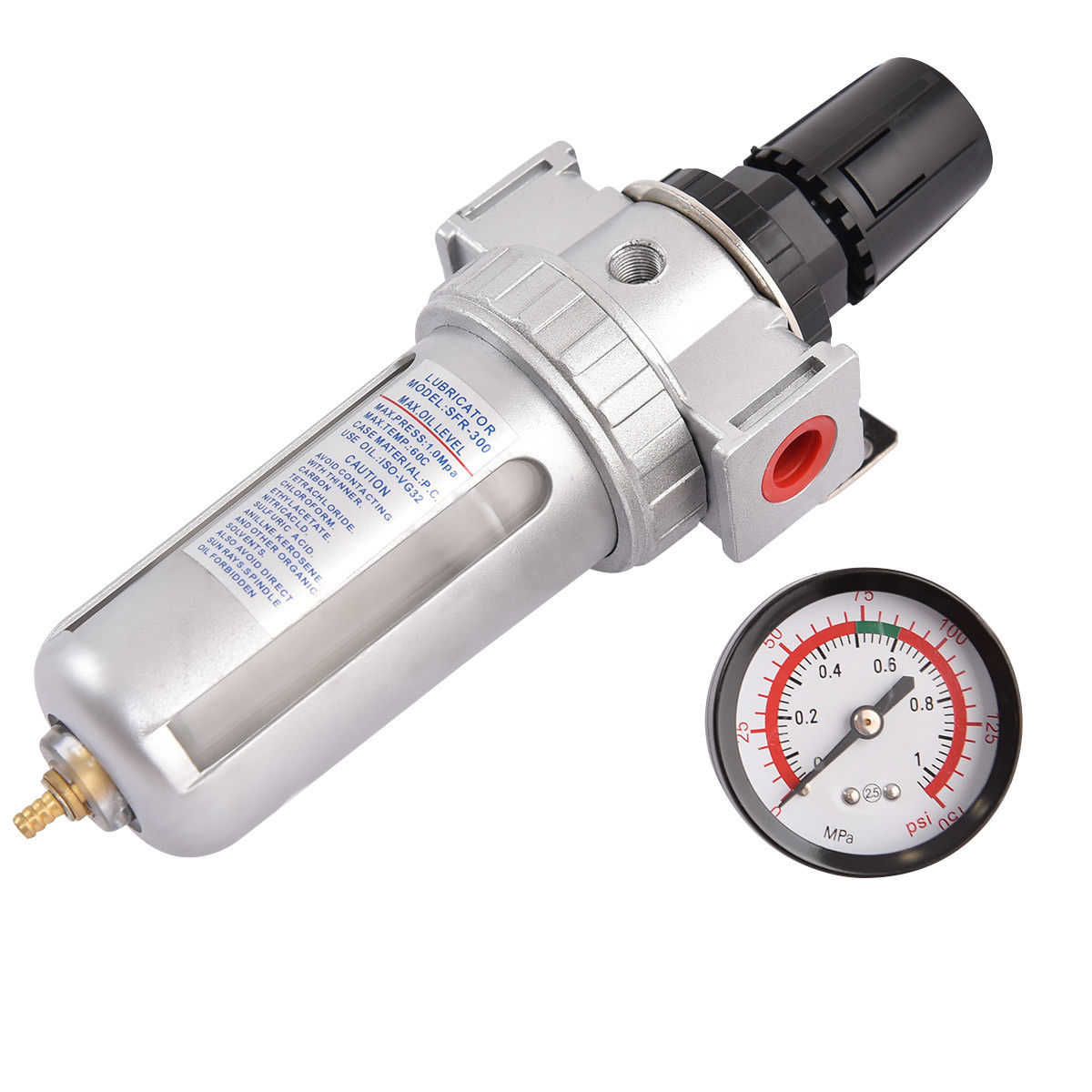 Gymax SFR300 3/8'' Air Pressure Regulator Filter Water Separator with Pressure Gauge