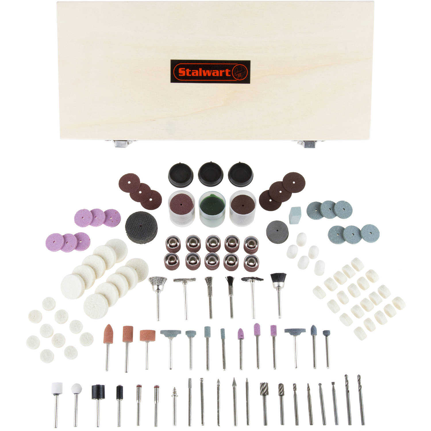 Stalwart 228-Piece Rotary Tool Accessories Kit in Wooden Case