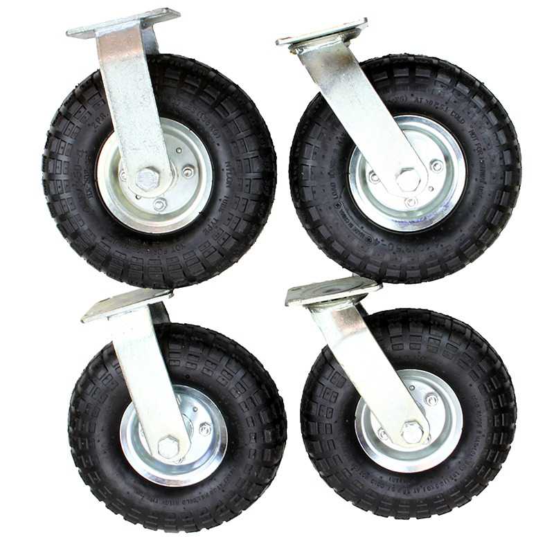 10' Air Tire Pneumatic 2 Rigid Wheels & 2 Swivel Casters, 4PC