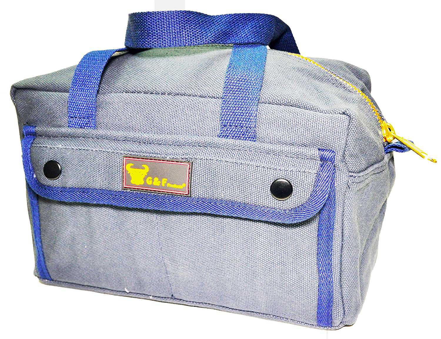 Government Issued Style Mechanics Heavy Duty Tool bag with Brass zipper and side pockets, tool bag for cars, drill, garden and electrician. Navy Blue