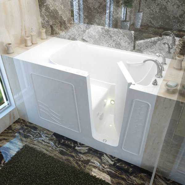 MediTub 30x60-inch Right Drain White Whirlpool Jetted Walk-In Bathtub