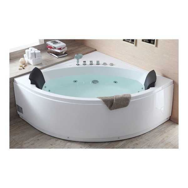 Eago AM200 84'Acrylic Whirlpool Tub for Corner Installation with Front Drain, Chromotherapy Lighting and Ozone Disinfector