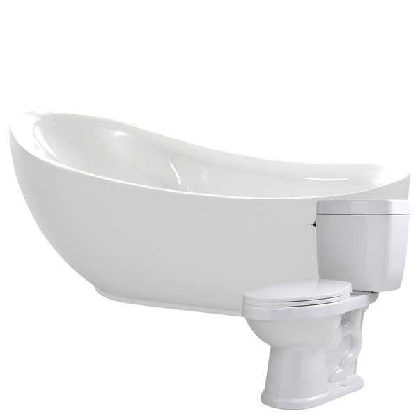 Talyah 71 in. Acrylic Soaking Bathtub in White with Kame 2-piece 1.28 GPF Single Flush Toilet